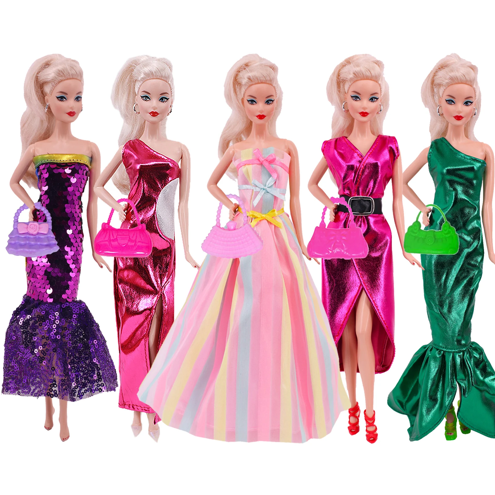 Barbies Doll Clothes Evening Grown Princess Skirt Sequin Long Dresses Suitable For 11.8inch  Doll Party Clothing Prom,Bag Gift