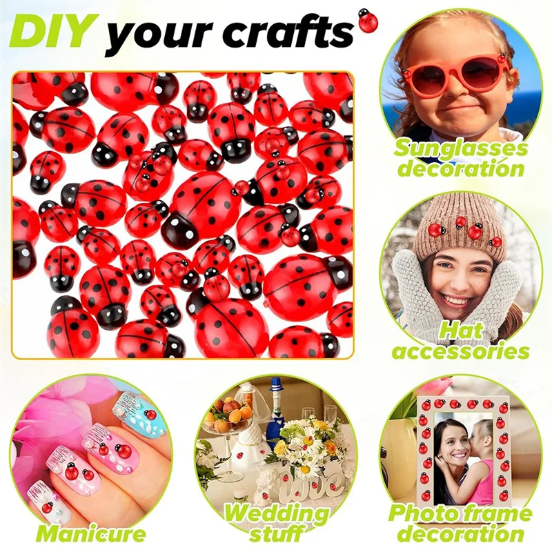 【Flash-Deal!】100 Pcs Mini Resin Insect, Tiny Resin Ladybugs Decor Plastic Ladybugs Craft Ornaments Lady Bugs Resin Charms