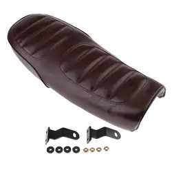 Durable 63cm Motorcycle Retro Seat Cafe Racer Vintage Seat Flat Brat Saddle Cushion Brown