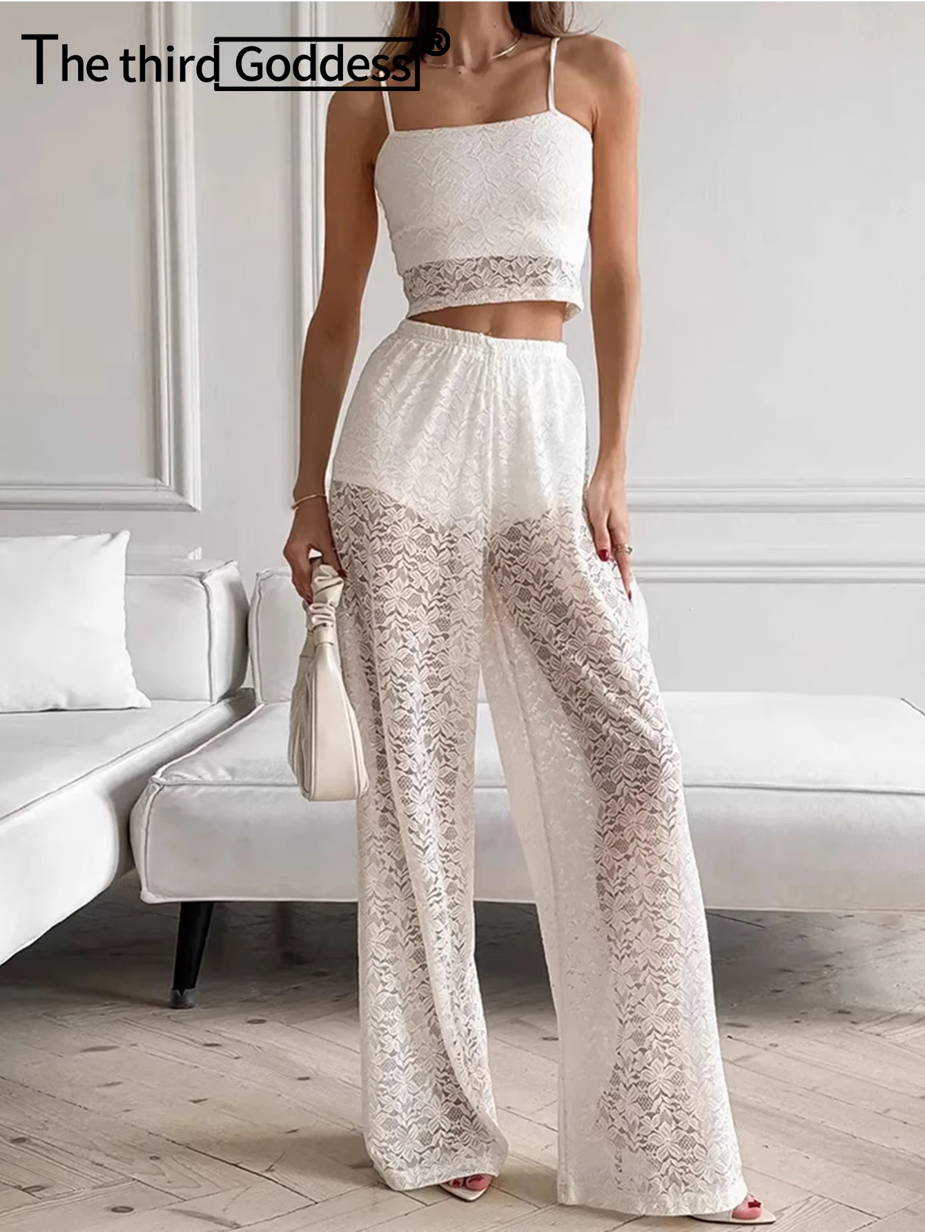 

Sexy see through lace jumpsuit women summer party night club outfit jumpsuits rompers woman halter top baggy wide leg pants sets