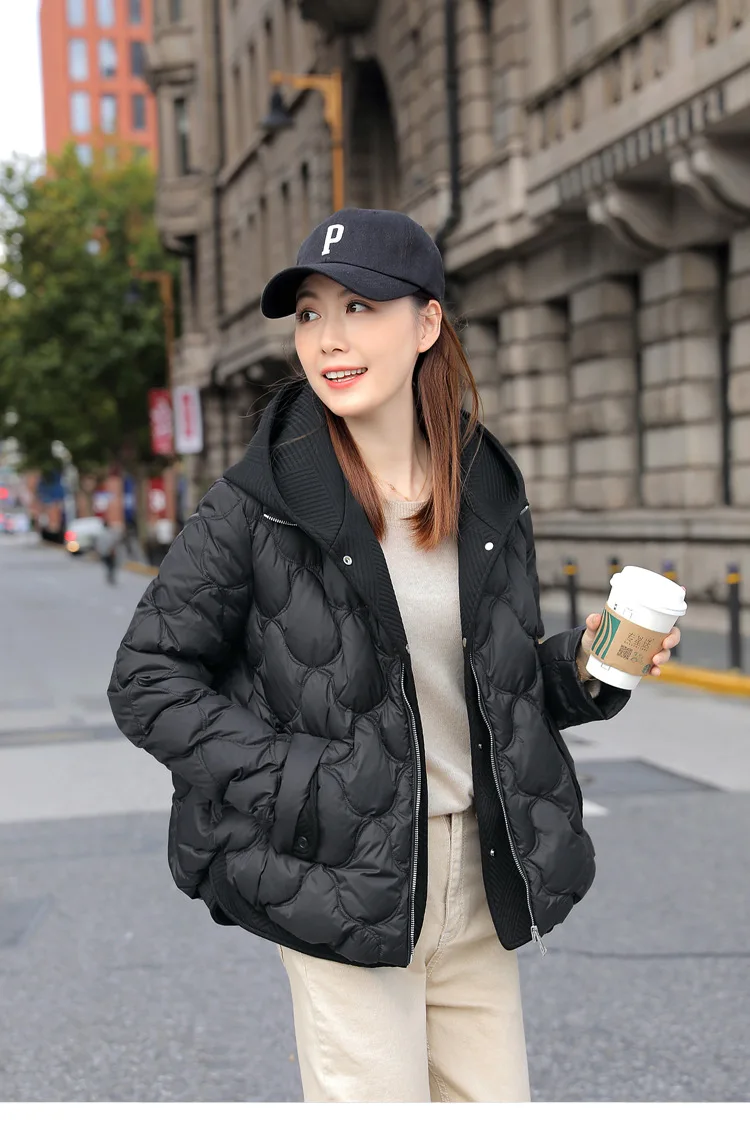 2024 Autumn/Winter New Women\'s Down Jacket Loose Knitted Hooded Short Jacket