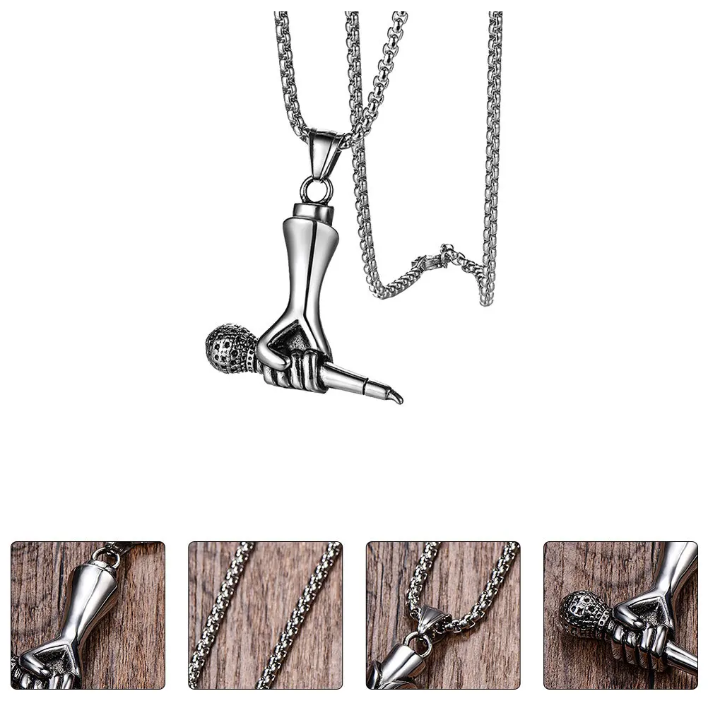 1Pcs Creative Microphone Pendant Necklace Titanium Steel Delicate Neck Decor for Men Stylish Male Jewelry Party Costume