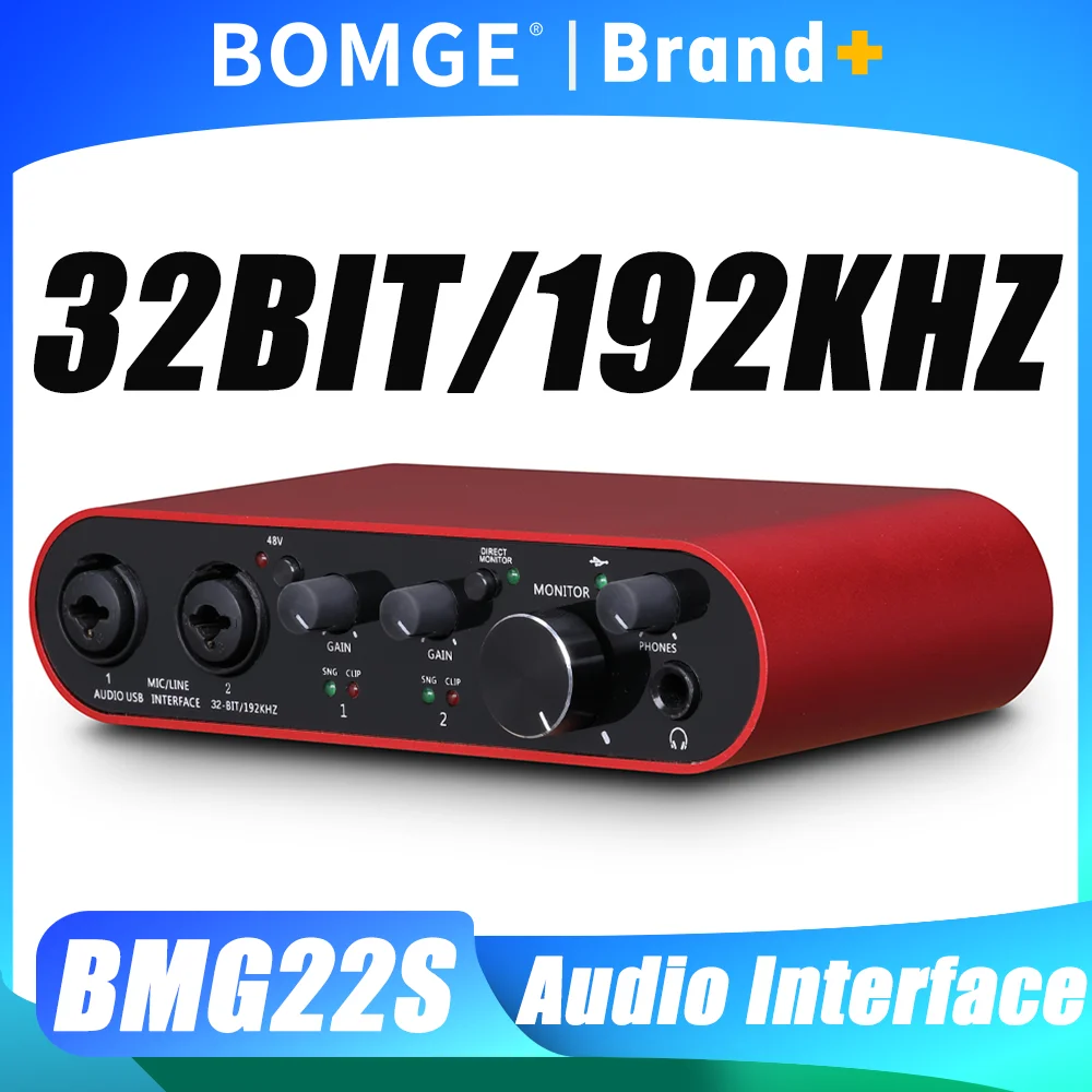 

Аудиоинтерфейс BOMGE BMG-22S, 32-бит/192 кГц, профессиональная звуковая карта и двухканальный усилитель для живой записи.