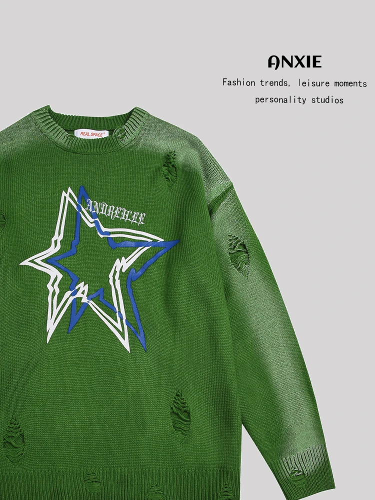 

ANXIE Streetwear Knitted Sweater Color Blo Men's Women's Faion Urban Sle Long Sve round Ne Pullover Autumn