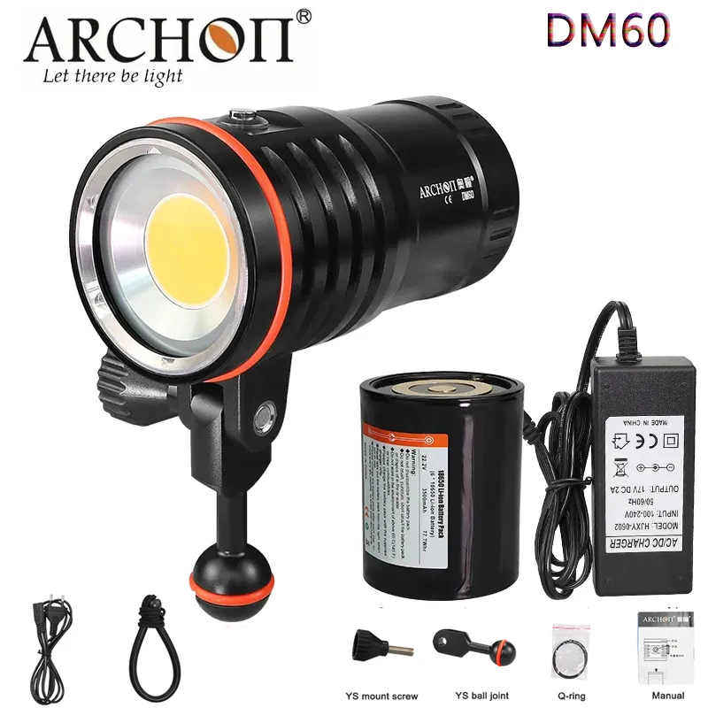 ARCHON DM60 /WM66 Diving Light COB Diving Video Light Max 12000 Lumens HD video diving photoraphy lights torch With Battery Pack