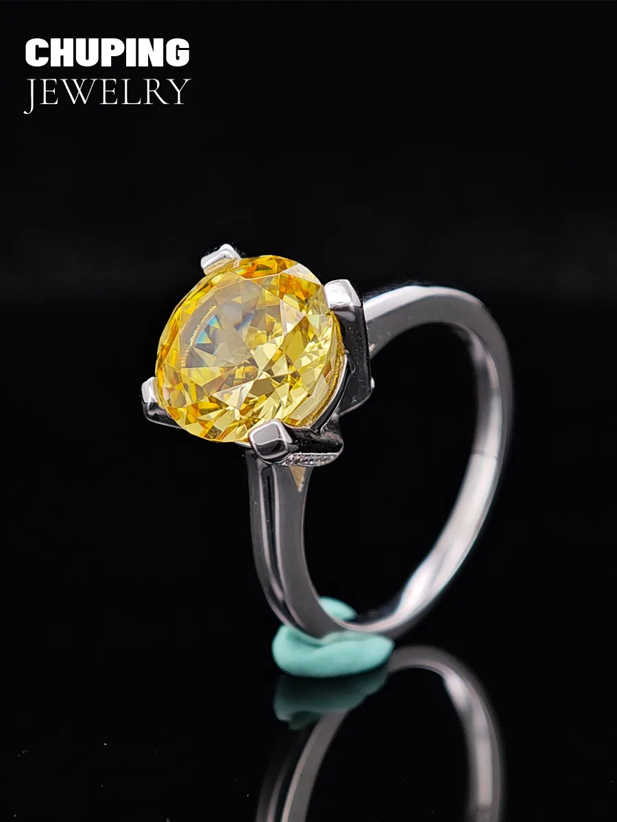 ChuPing Fine Jewelry Желтый измельченный лед кубический циркон круглой формы S925 кольцо для вечерней вечеринки мост современный и классический
