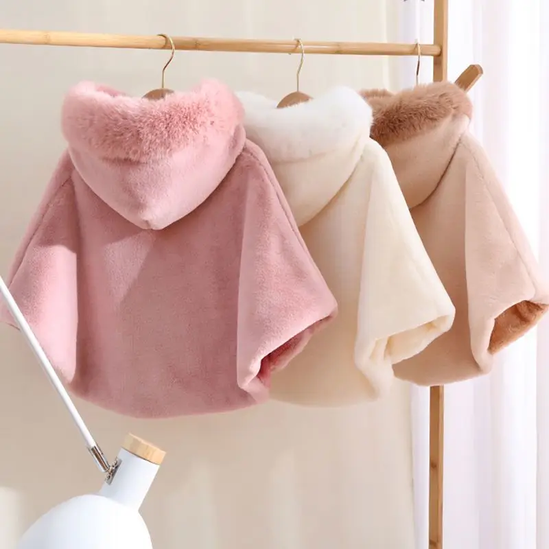 Baby Girl Cloak Faux Fur Winter Infant Toddler Child Princess Hooded Cape Fur Collar Baby Outwear Top Warm Clothes 1-8Y