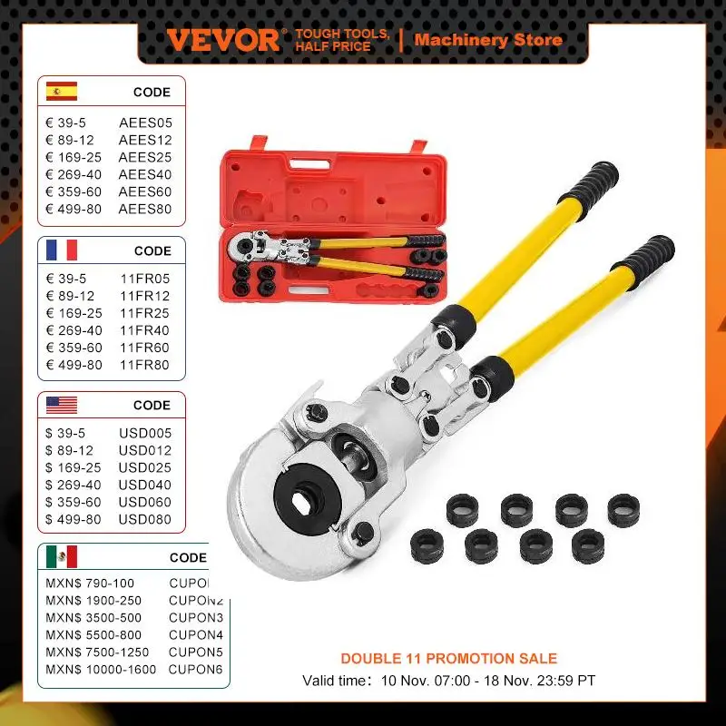 VEVOR Steel PEX Pipe Crimping Tools W/ TH/U/V Type Dies Copper Multilayered Tube Crimper Plumbing Pressing Tongs Composite Kit