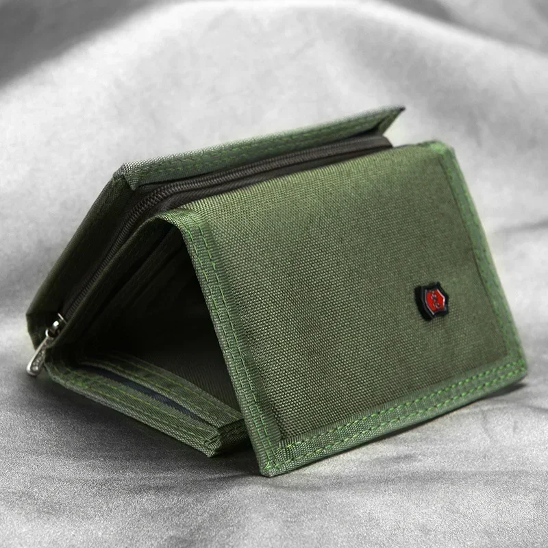 Masculino 5 cores coreano tri-fold moeda bolsa carteira de lona cor sólida moda magro multifuncional clássico portátil titular do cartão