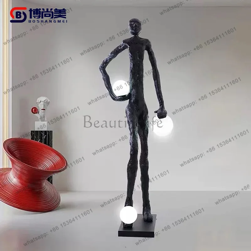 LS humanoid kick and hold ball sculpture floor lamp fiberglass large floor decorative ornament