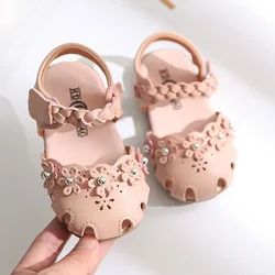 Summer Kids Shoes Fashion Bead Leathers Sweet Children Sandals for Girls Toddler Baby Breathable Hoolow Out Flower Shoes