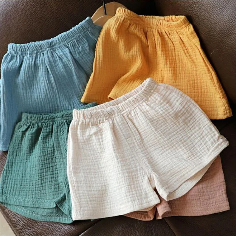 Cotton Linen Kids Girls Shorts Solid color Summer Boys Five-point Pants for Children\'s Baby Clothing