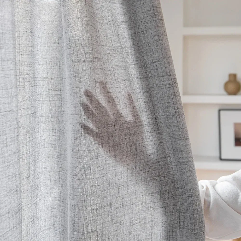 Japanese Linen Look Sheer Curtains for Living Room Thick Tulle Curtain for Door Solid  Home Flax Texture Drapes