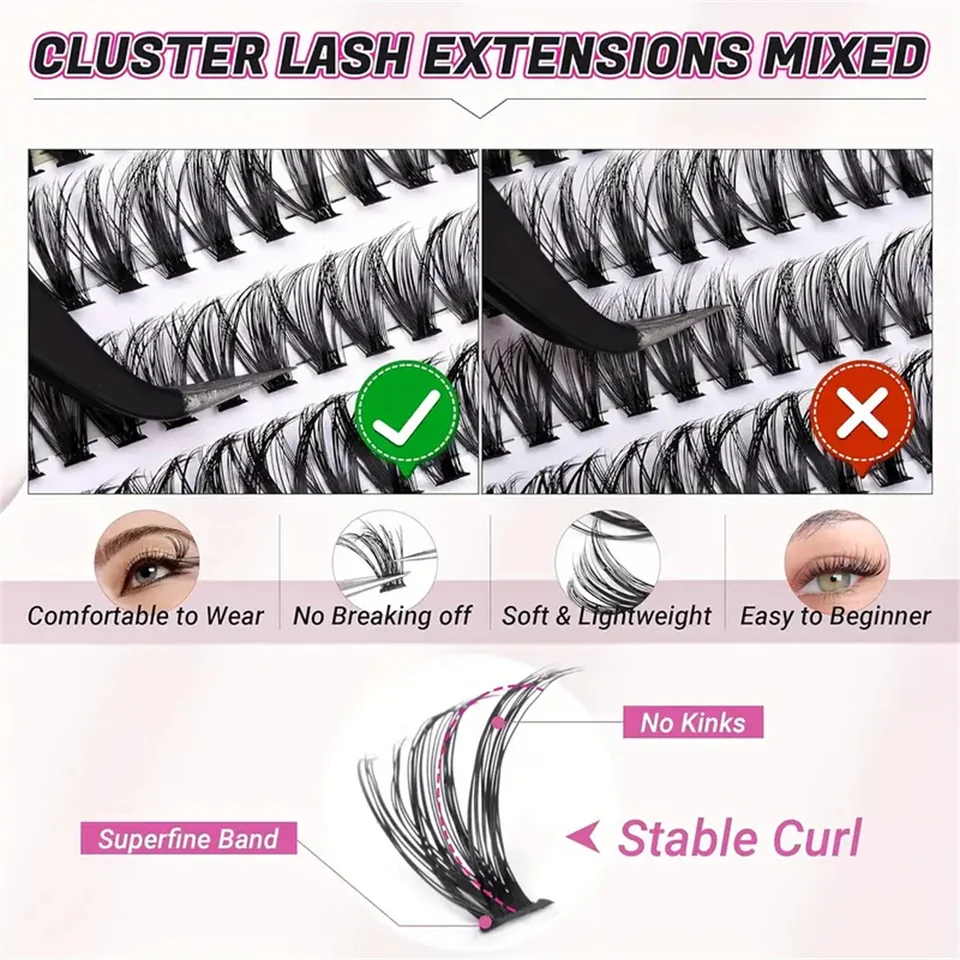 Set de 200 pestañas Natural Cluster - Curva C, largos mixtos 10-16mm para volumen sin esfuerzo 6