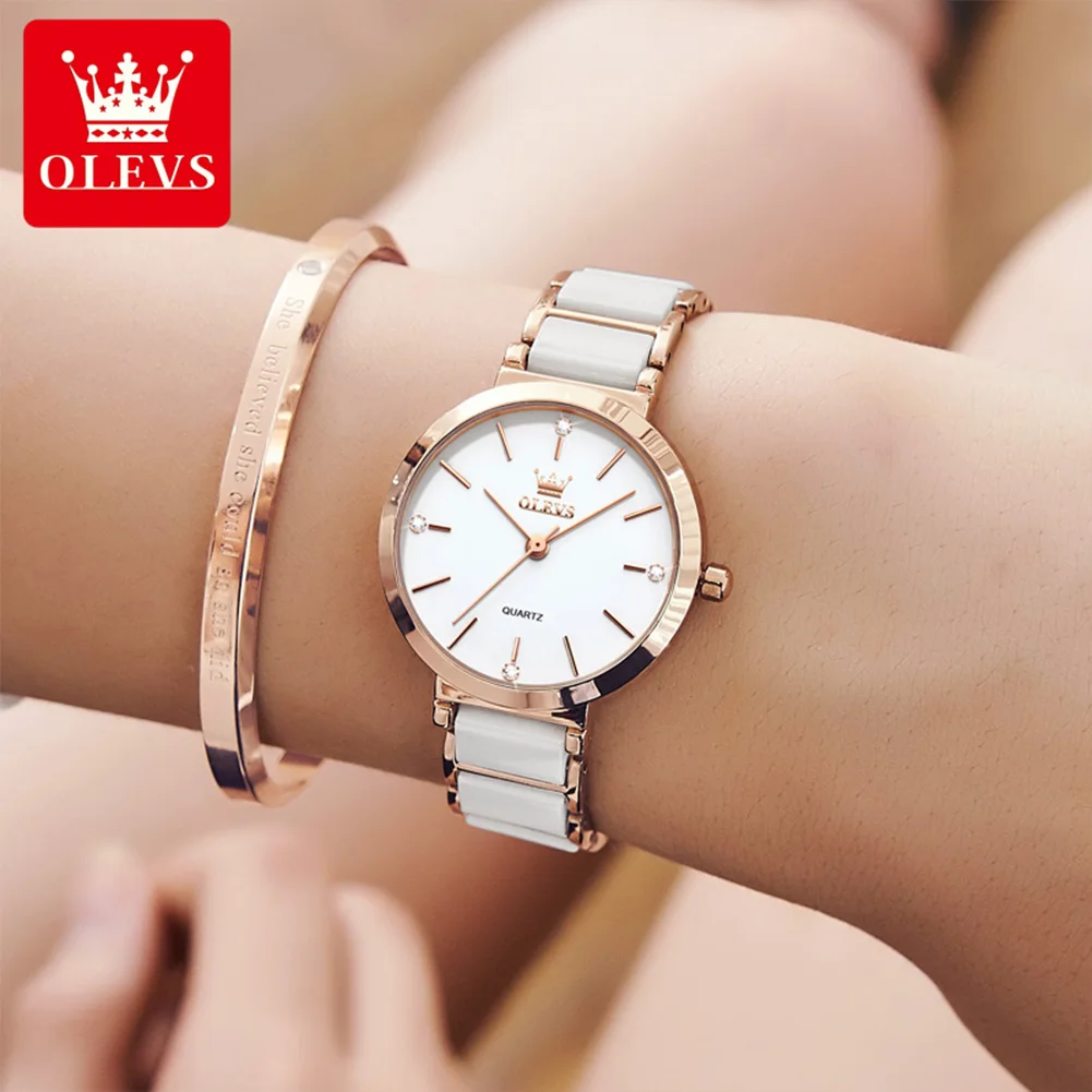 OLEVS-reloj de cuarzo con correa de cerámica para mujer, nuevo accesorio de marca de lujo, resistente al agua, con fecha, regalo