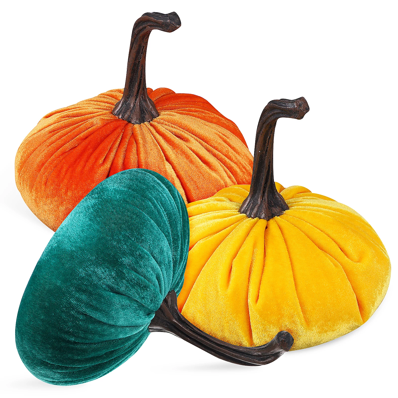 

3 Pcs Pumpkin Decoration Set Bright Yellow Cloth Pumpkins Realistic Design Comfortable Lasting Autumn Harvest