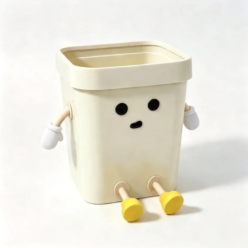 Unique Sitting Figure 12L Trash Can 2 Pack, Adorable Decorative Garbage Bin, Fun Waste Container to Encourage Kids Tidying for Apartment & Dorm