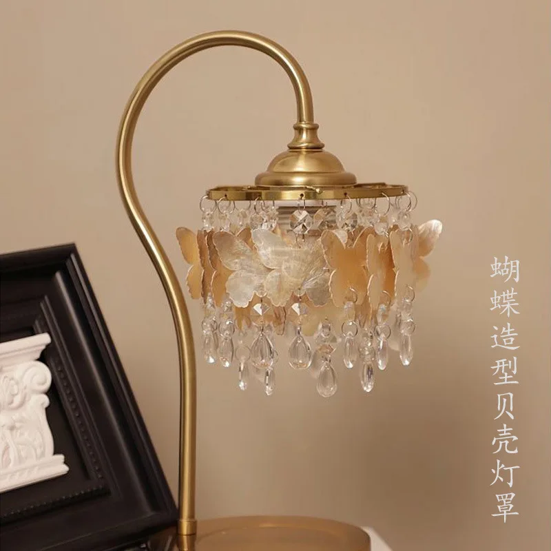 French Iron Art LED Table Lamps Butterfly Shell Teardrop Shape Crystal Lampshade Living Room Bedroom Restaurant Study Desk Light