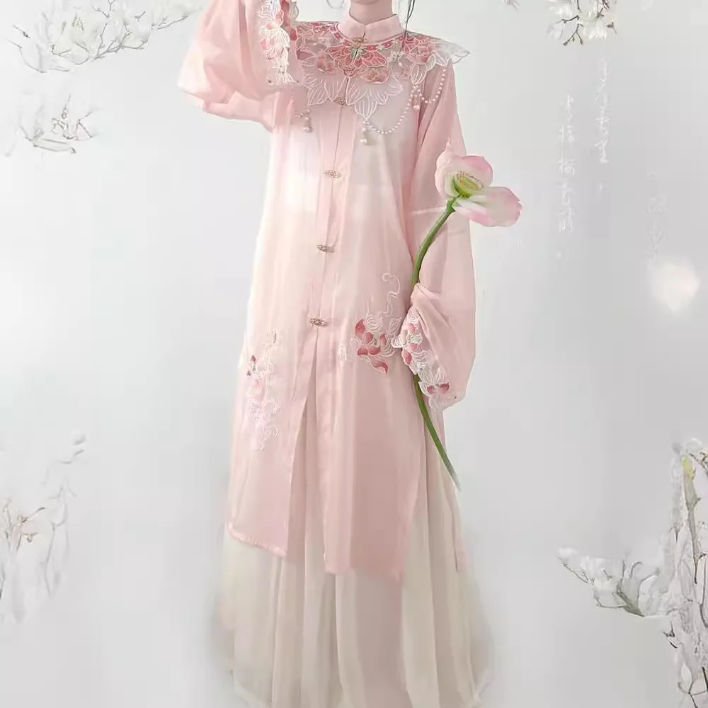 

NT74 2024 New Hanfu women's cloud shoulder heavy collar gown workers embroidery breathable Super fairy spring and summer suit