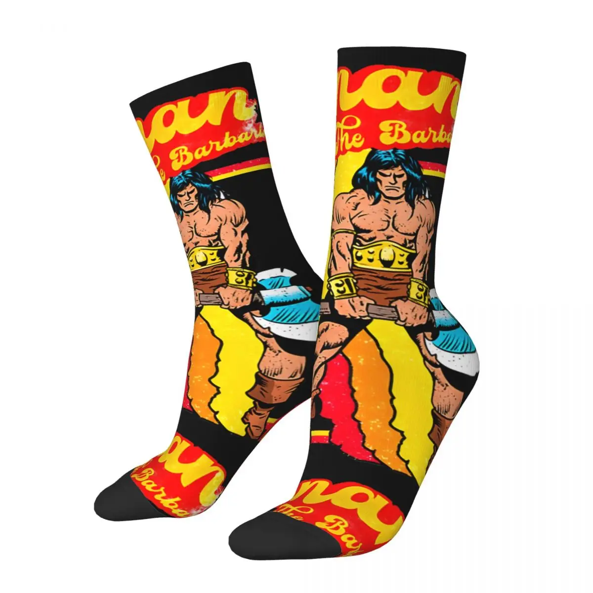 Crazy compression All Style Sock for Men Harajuku C-Conan The Barbarian Seamless Pattern Crew Sock Casual