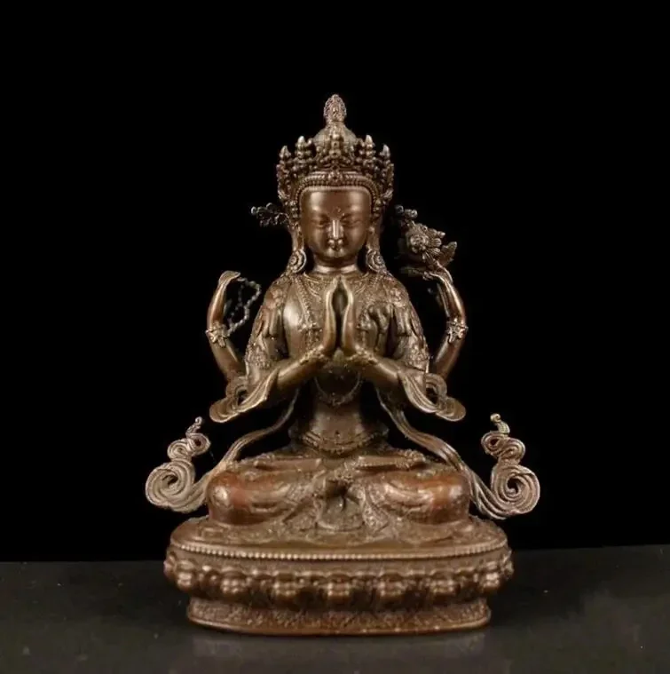 

Chinese Tibetan Buddhism Guanyin Kwan Yin Avalokitesvara Bodhisattva Four-Arms Figure Buddha Statue Collection Ornaments