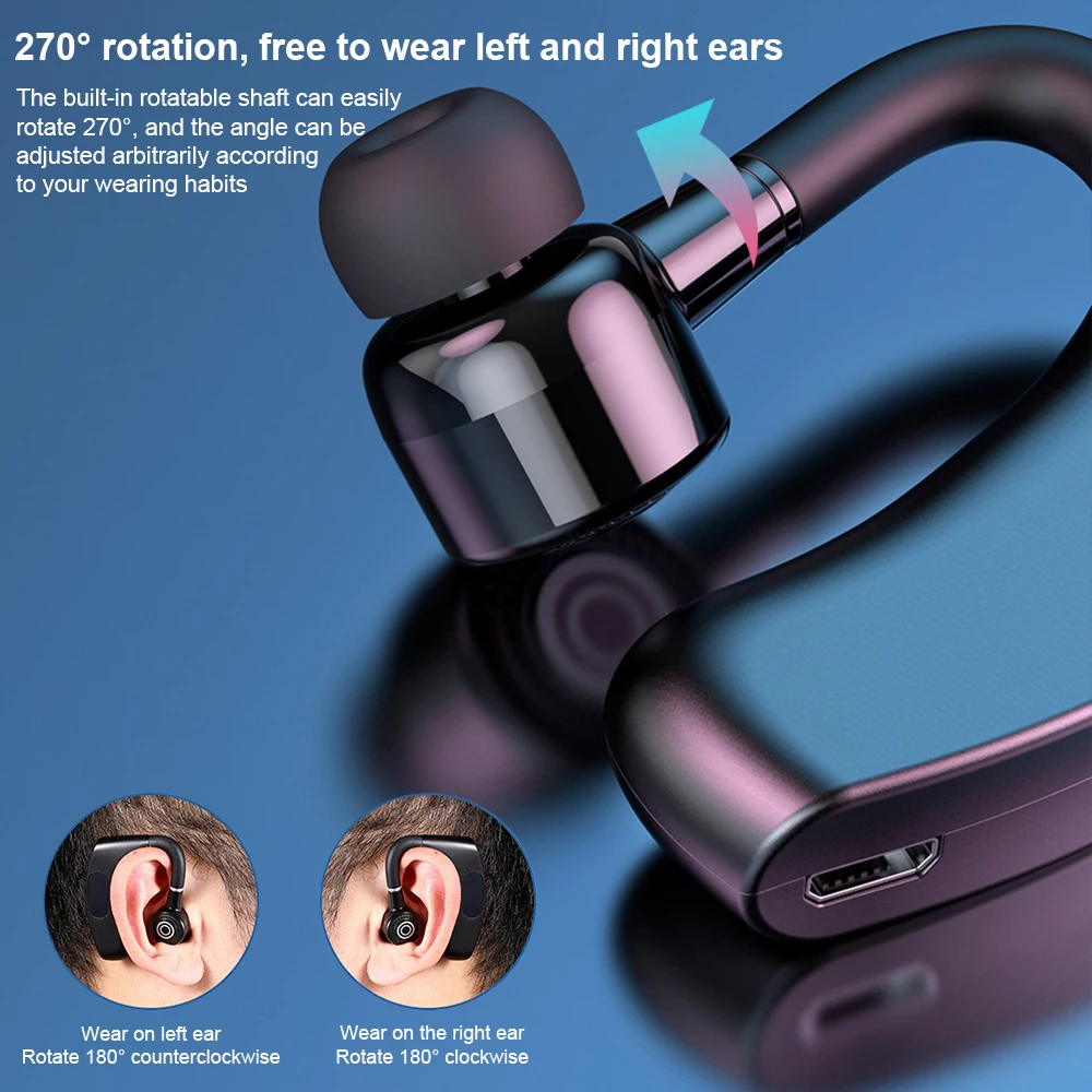 V12 LED Digital Display Ear Hook Bluetooth-Compatible 5.2 Headset IPX7 Waterproof Wireless Sports Stereo Earphone Earplugs Mic