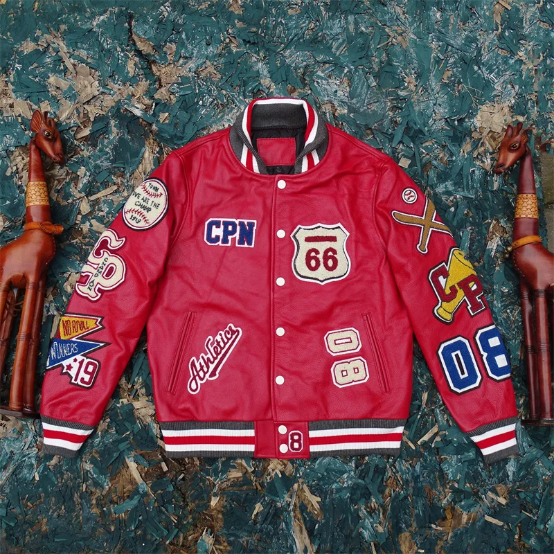 

Мягкая бейсбольная куртка из коровьей кожи наппа с вышивкой и нашивками, теплая, из хлопка, для мужчин и женщин, из натуральной кожи, короткий рукав