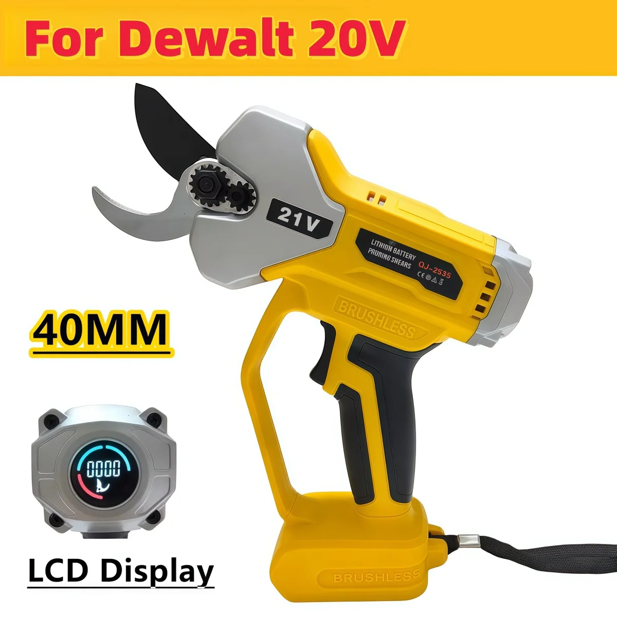 40MM Cordless Pruning Shears - Brushless Electric Scissors Fit DEWALT 20V Battery, Electric Branches Cutter with Digital Display