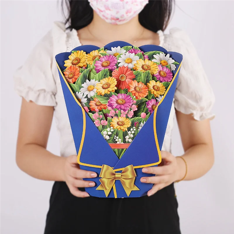 A19E-باقة زهر الزهور - بطاقة تهنئة هدية الزهور لعيد الأم C