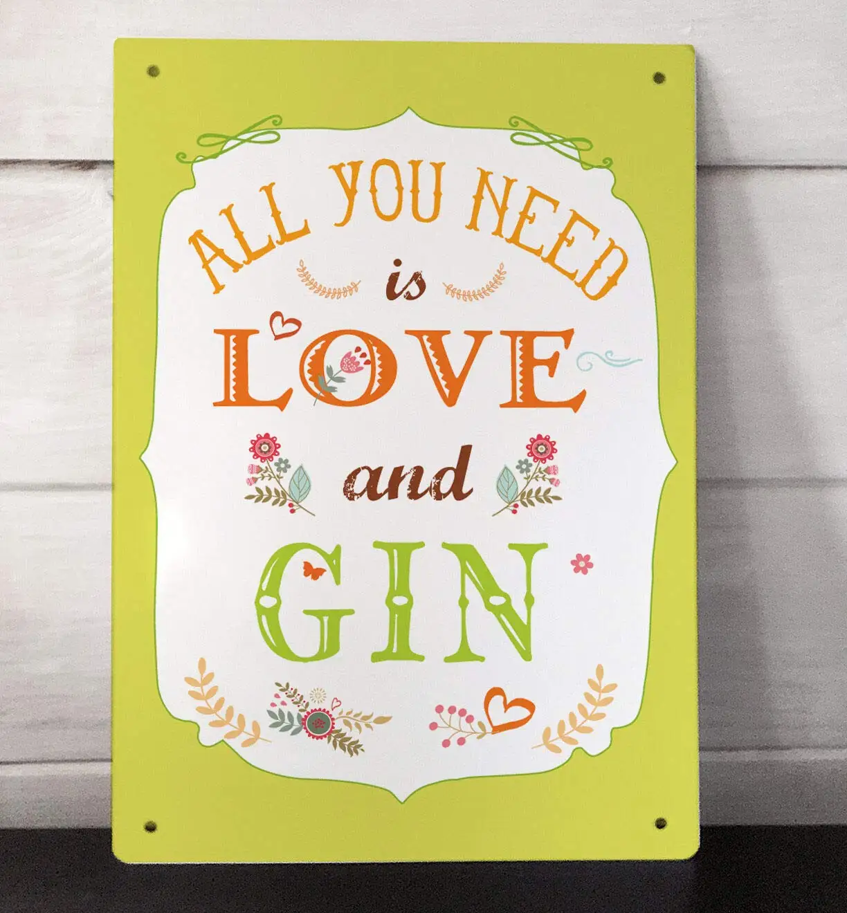 VinMea All You Need is Love and Gin Shabby Chic Metal Sign Decor Plaque Gift Idea Distressed Metal Room Sign Wall Retro Art Sign