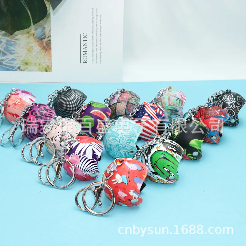 Car Keychain Cartoon Motorcycle Camouflage Broken Duck Helmet Hat Pendant KeyRing Decor Creative Bicycle Key Chain Accessories