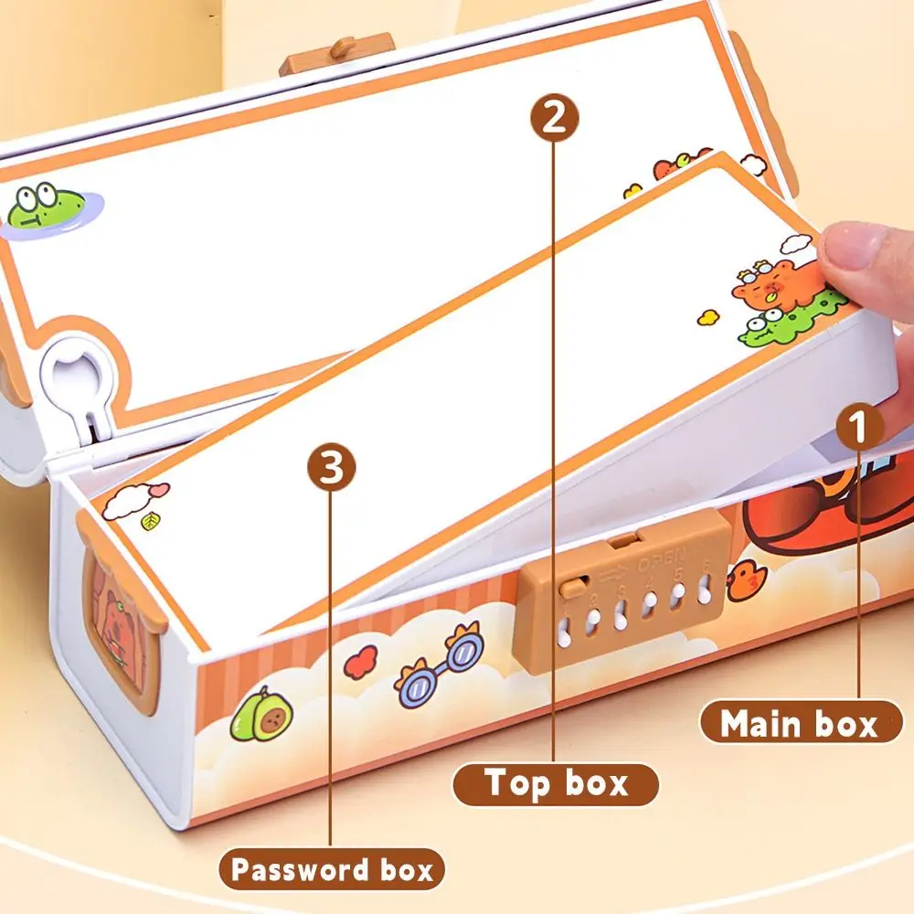 With Dual Password Lock Pen Box Handheld Multi-Function Pencil Case Capybara Large Capacity Stationery Organizer School Supplies