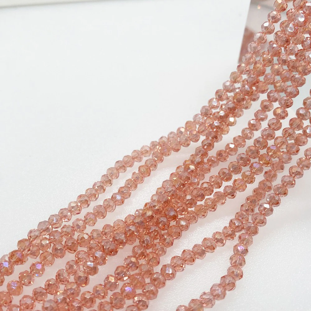 3 4 6 8mm 5Strands Faceted Glass Bead Pink Crystal Bead Strand Spacer Beads for Jewelry Making Accessories DIY QMB19