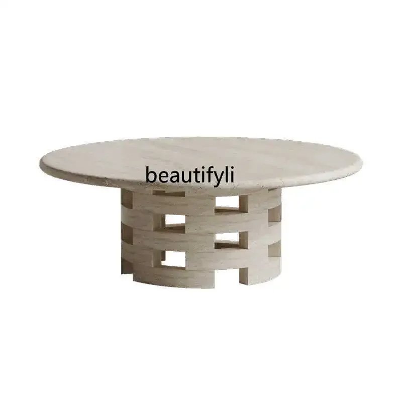 

Wabi Sand Wind Round Travertine Coffee Table Creative Living Room Luxury Stone Household Simple and Advanced Small Tea Table