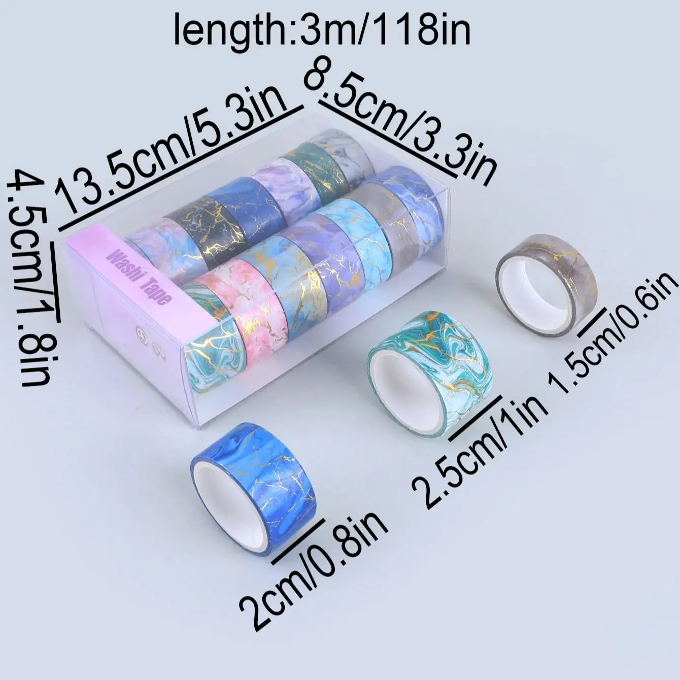 14 Rolls/Box Gradient Marble Pattern Washi Tape, Available in Multiple Colors, DIY Notebook Decoration Material, Gold Stamping