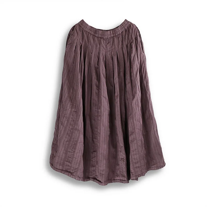 

Korean Vintage Women Skirt Striped New Arrival Loose Casual A-line Pleated Long Skirts for Women Big Hem Spring Autumn Skirts