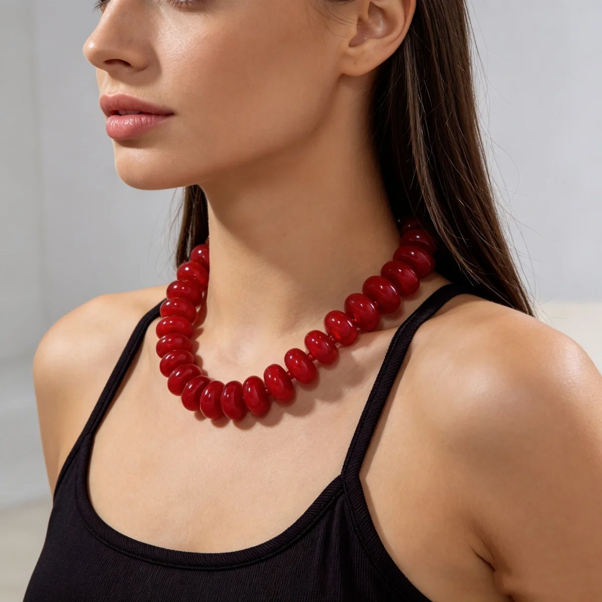 Dopamine Bunte flache, runde Acryl-Perlenkette für Damen und Herren, trendige, einfache geometrische Harzperlen, stapelbarer Choker-Schmuck – Detail 6