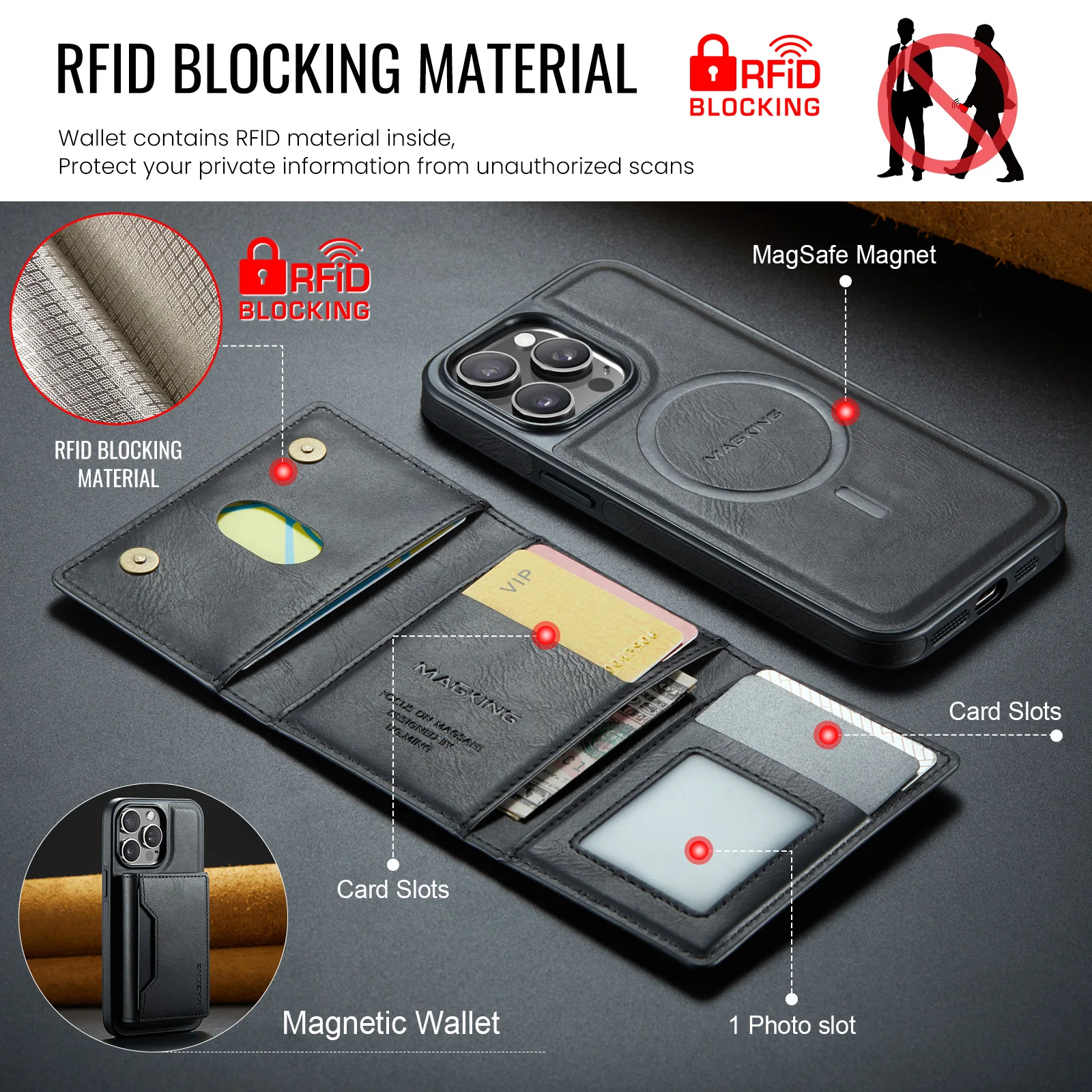 Detachable 2-in-1 Magnetic Wallet Case with Multi Cards Pocket For iPhone 16 17 Pro Max 17Air 15 14 Plus 13 12 For Magsafe Cover