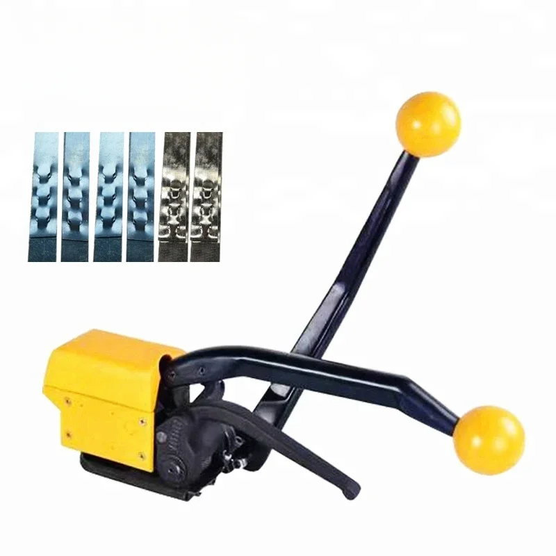 Portable Strapping Machine Metal Belt Packer Tool Yellow Manual Sealless Steel Strapping Tool