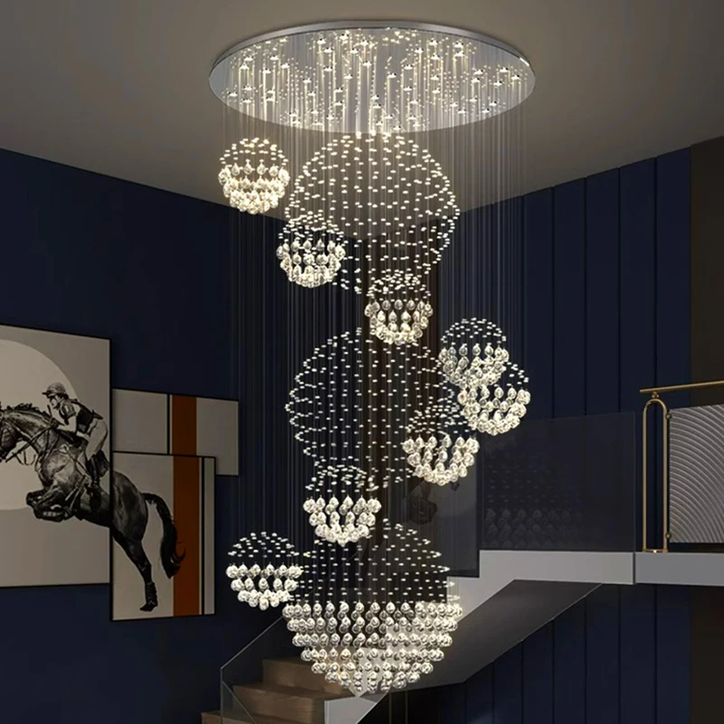 Imagem -02 - Modern Crystal Chandelier For Home Decoration Stair Pendant Lamp Living Room Pendant Lights Iluminação Interior