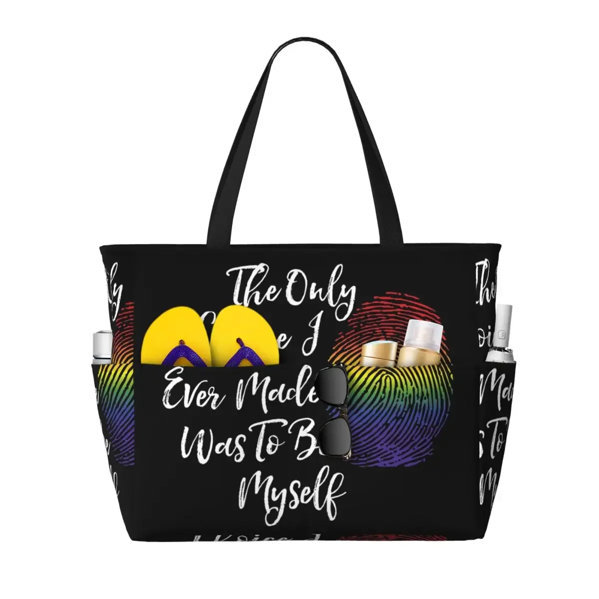 Faux Glitter Rainbow Pride Flag LGBT Gay Lesbian Beach Tote Bag Sport Yoga Duffle Large Tote Bag Women Travel Bag Fitness bag