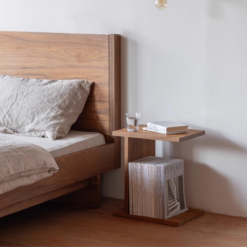 

Side few, simple and creative solid wood home bedroom bedside teak bedside table