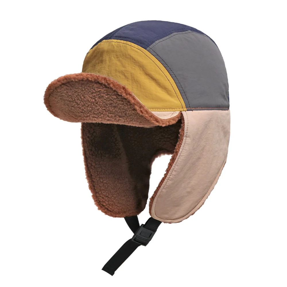 Winter Colour-Blocked Vintage Aviator Hat for Women Warm Ear-Covering Lei Feng-Style Hat Outdoor Cold-Weather Ski Beanie for Men