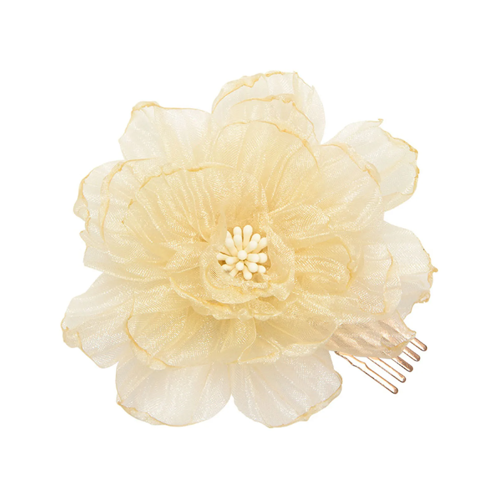 Retro Style Bridal Silk Flower Hair Comb Woman Elegant Alloy Comb Barrette for Birthday Stage Party Hairstyle Making