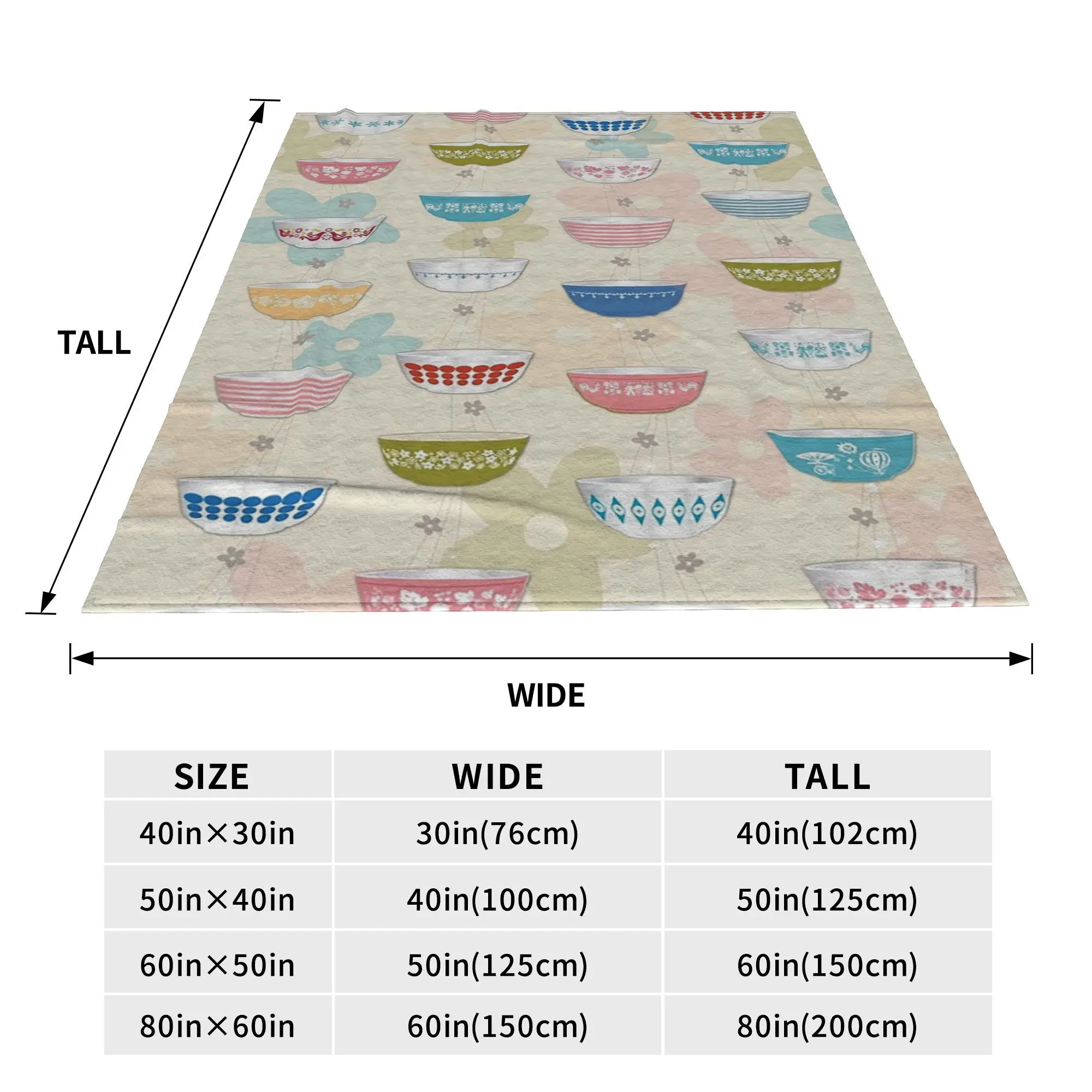 Vintage Pyrex Bowls Collection Blanket Soft Warm Flannel Throw Blanket Bedding for Bed Living room Picnic Travel Home Couch