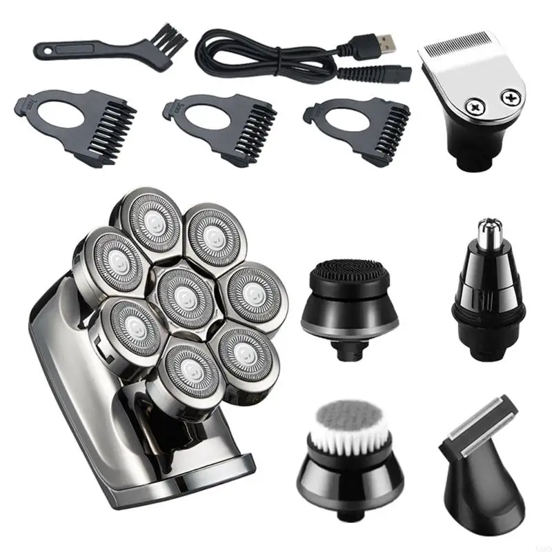 อัพเกรด 6 in 1 ไฟฟ้าสำหรับหัวล้านมีดโกนสำหรับเครื่องโกนหนวดหัวโกนหนวดและแห้งสำหรับผู้ชายที่มี IPX6 คลาสกันน้ำและ LED disp n58d