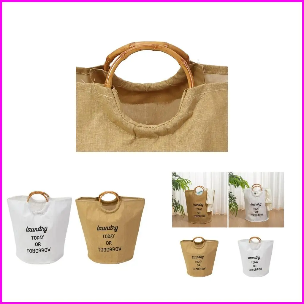 

Cotton Storage Bag Bamboos Handle Compartments For Toy Laundry Space Saving
