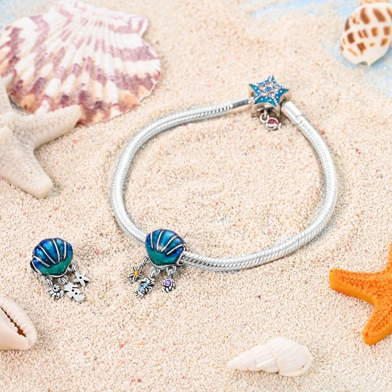 925 srebro Ocean Heart Shell rozgwiazda wisiorek koraliki Fit Pandora Charm oryginalna bransoletka dla kobiet tworzenia biżuterii