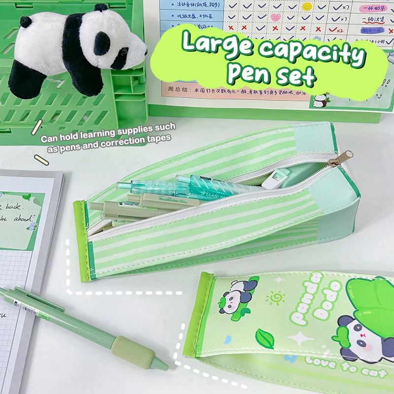 Bonita bolsa de Panda para bolígrafos, estuche de lápices de cartón de leche, bolsa de cosméticos de PU, caja de almacenamiento de lápiz labial, contenedor organizador de papelería