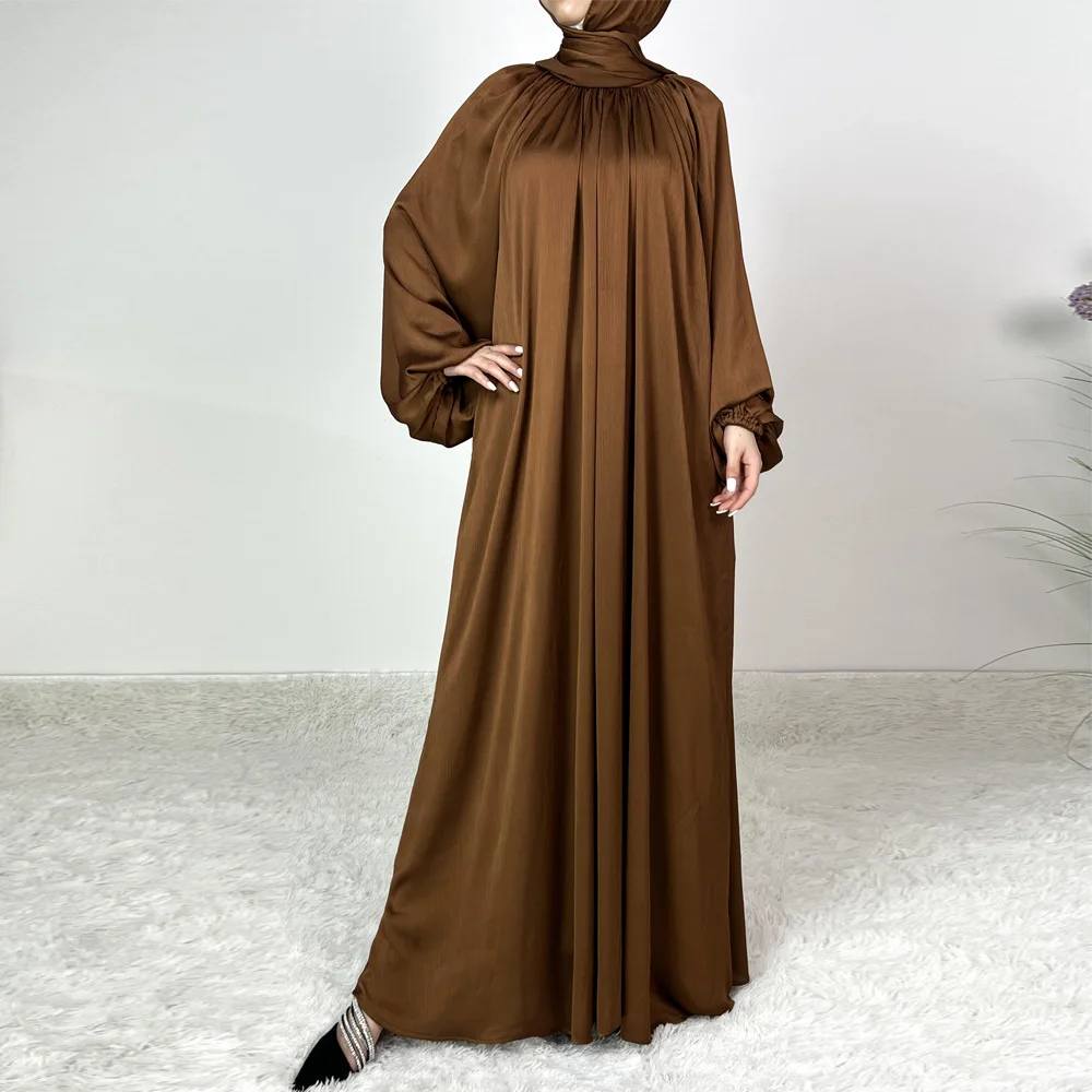 

Solid color Abaya classic women's lantern sleeve robe dignified Islamic long dress Dubai casual wear S-2XL